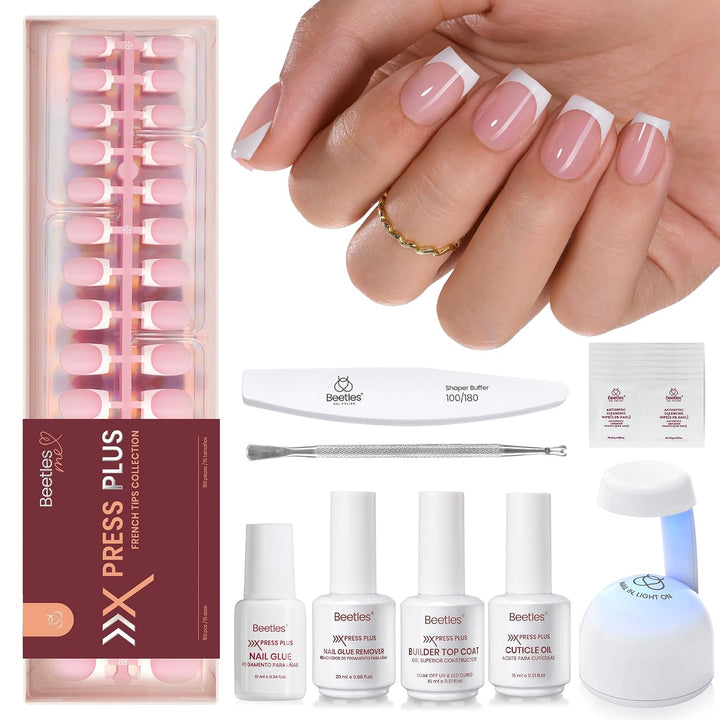 Beetles - Kit de uñas a presión con punta francesa cuadrada corta |...