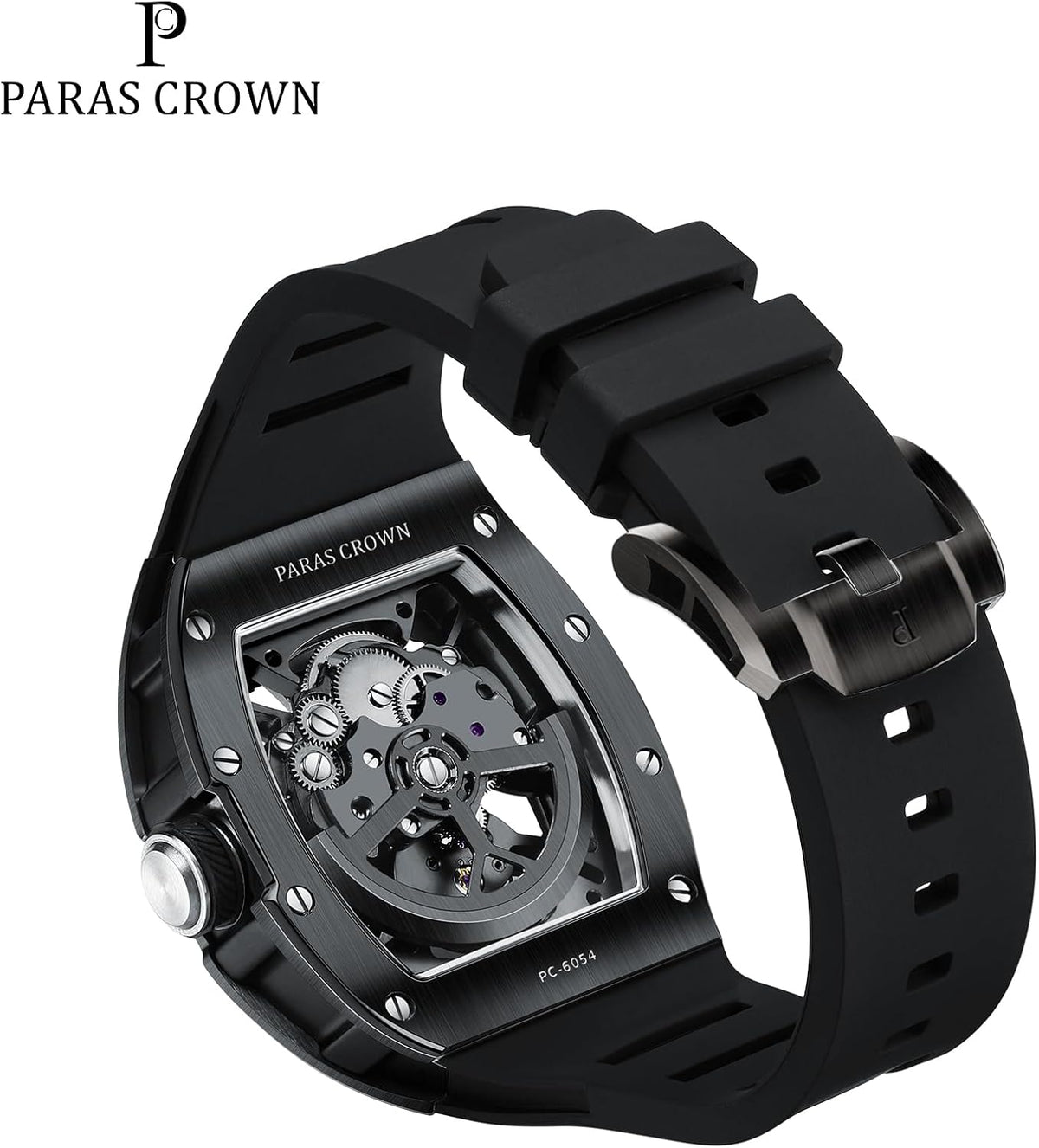 Paras Crown Relojes Automáticos para Hombre Caja de Acero Correa de Silicona Analógico 30M Resistente al Agua Reloj Mecánico Relojes de Moda para Hombre Relojes De Hombre