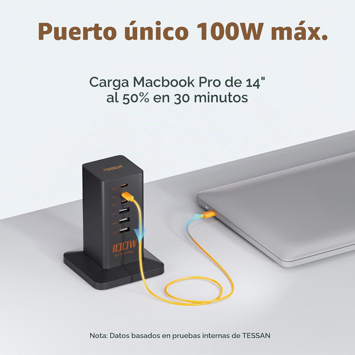 TESSAN Estación de Carga USB de 100W para Múltiples Dispositivos 6-en-1 Cargador USB