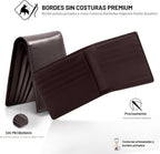 Cartera de cuero de grano completo para hombre, minimalista, delgada, plegable, con bloqueo RFID, con bolsillo para efectivo, 8 ranuras para tarjetas (marrón oscuro)