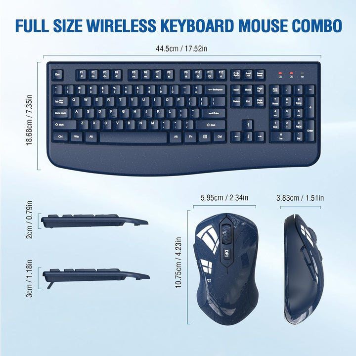 Combo de teclado y mouse inalámbricos de tamaño completo 2.4 GHz co...