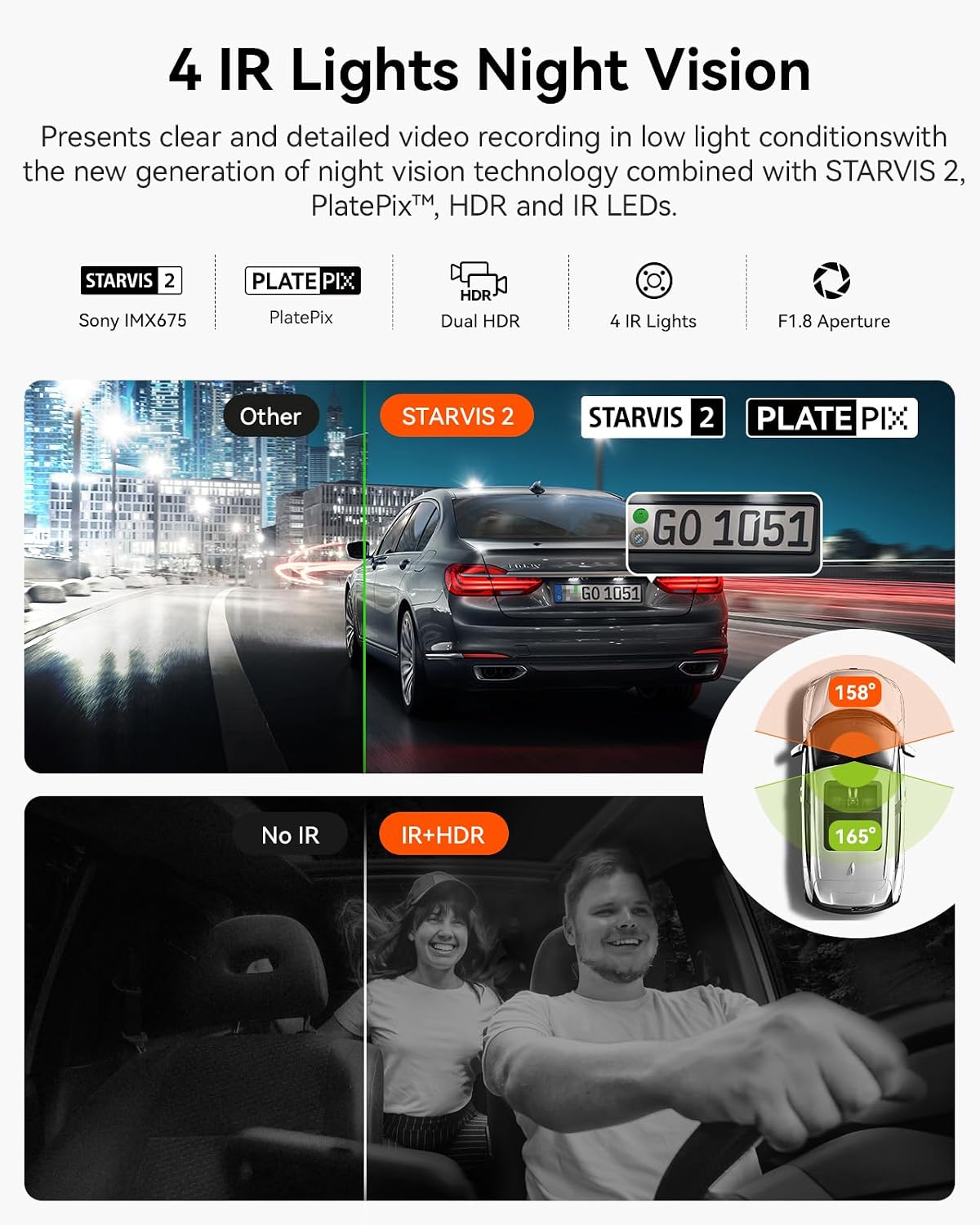 Vantrue Cámara de tablero N2X 2.7K frontal e interior, STARVIS 2 PlatePix