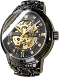 OLEVS Reloj de esqueleto de oro para hombre automático mecánico de cuerda automática lujoso de vestir de acero inoxidable impermeable luminoso relojes de pulsera