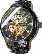 OLEVS Reloj de esqueleto de oro para hombre automático mecánico de cuerda automática lujoso de vestir de acero inoxidable impermeable luminoso relojes de pulsera
