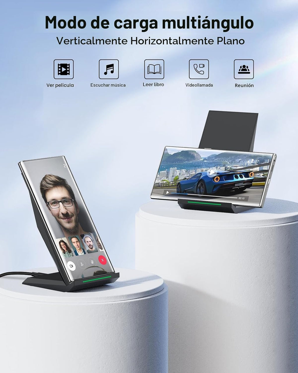 Cargador inalámbrico rápido, [2 unidades] NANAMI Soporte de carga inalámbrico compatible con iPhone 18 Pro/18 Pro Max/17/17 Air/17 Pro/16/15/14, base de cargador de teléfono para Galaxy S26/S26+/S25