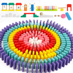 Wondertoys Juego de 600 piezas de dominó para niños, bloques de construcción de madera, 6 colores, dominó a granel, juegos de azulejos de carreras, juguete educativo para fiesta de cumpleaños de