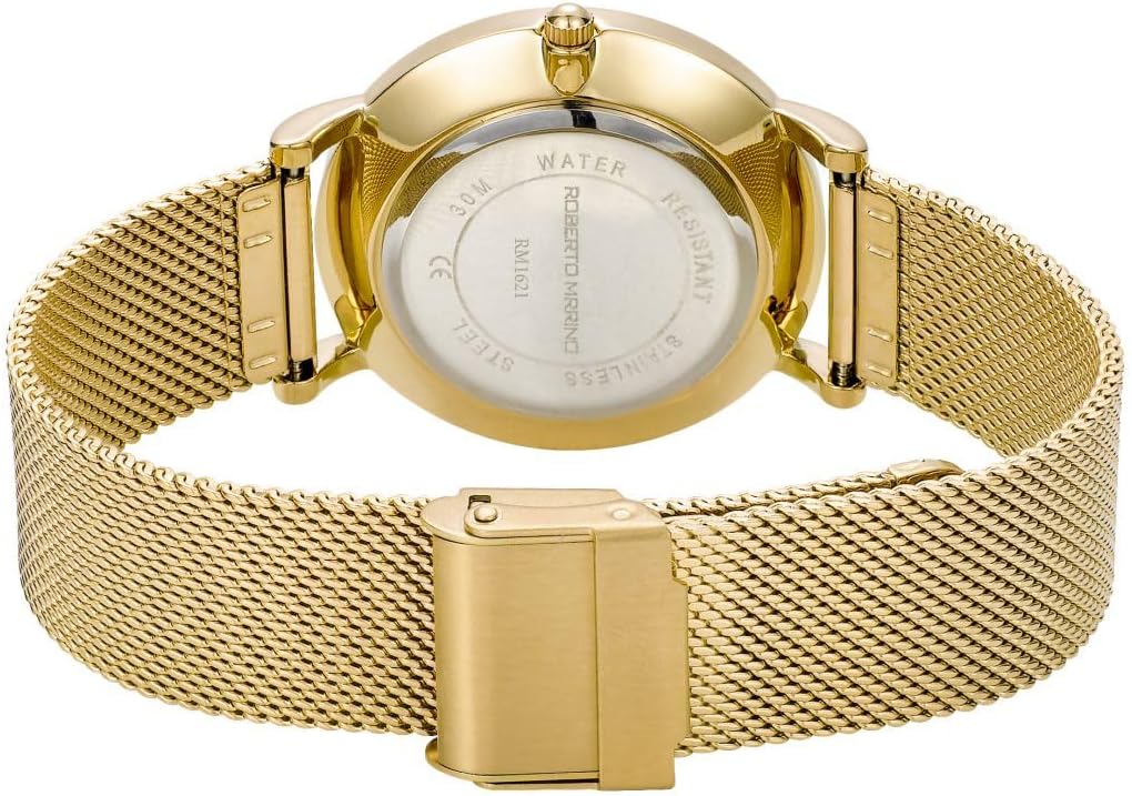 Roberto Marino RM1611 Reloj de malla para mujer – Acero inoxidable plateado, 3ATM, esfera blanca