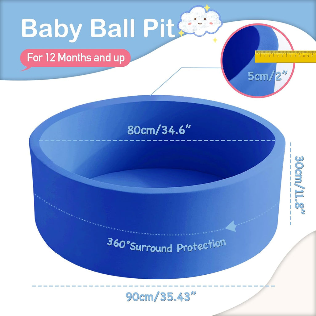 Piscina de bolas de espuma de 35.4 x 11.8 pulgadas para niños pequeños, pelotas redondas para bebés de 1 a 3 años, pelotas de juego para niños y niñas, pelotas no incluidas, azul