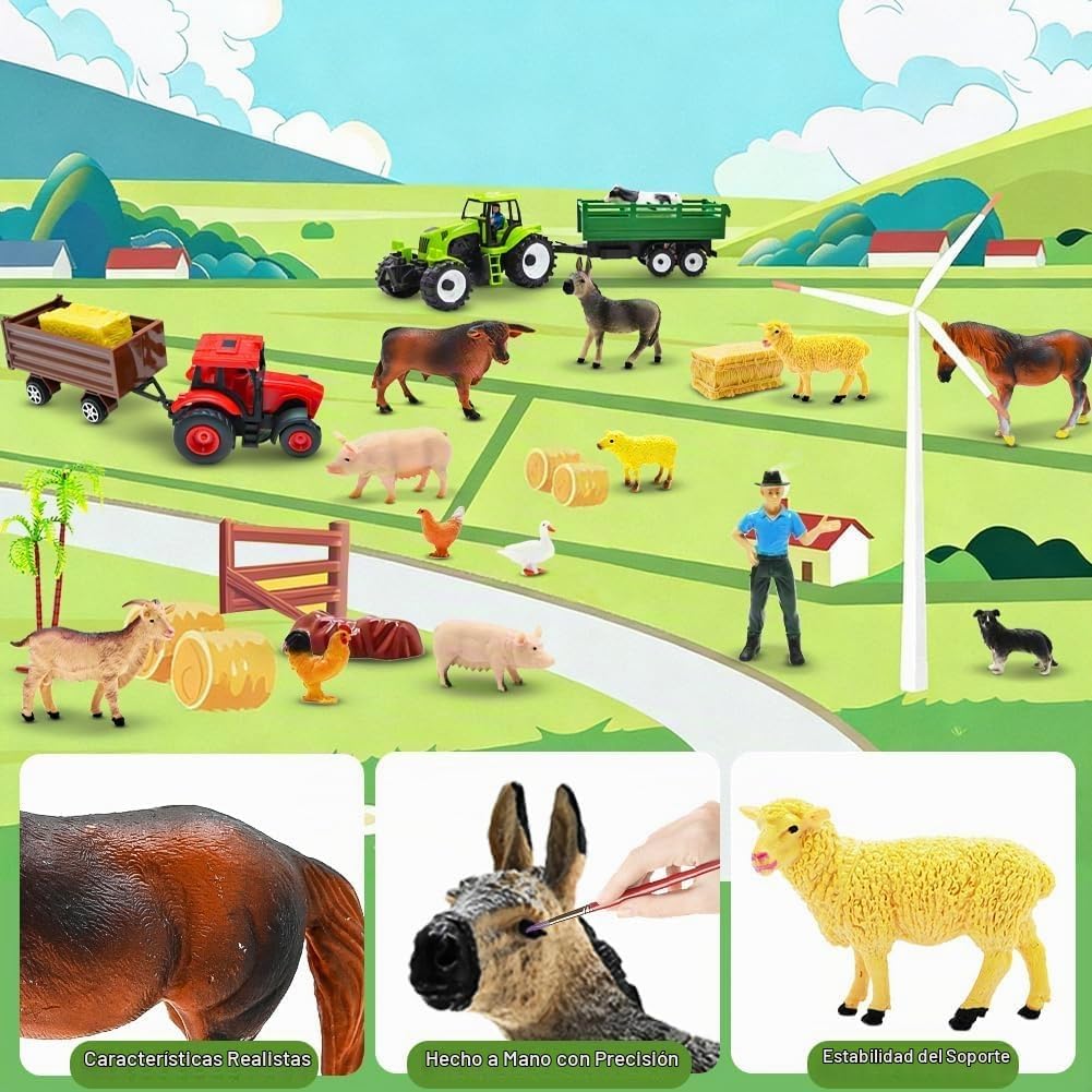 BOLZRA 32PCS Figuras de Animales de Granja con Tractores para Niños Pequeños de 1 a 5 años