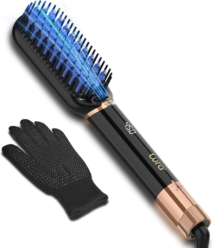LURA Cepillo alisador de pelo iónico, cepillo alisador de cabello d...