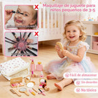 Juego de juguetes de maquillaje de madera para niñas, kit de maquillaje para niños de 3 a 5 años con sombra de ojos, rímel, perfume, rubor, espejo, bolsa, regalos de cumpleaños para niñas