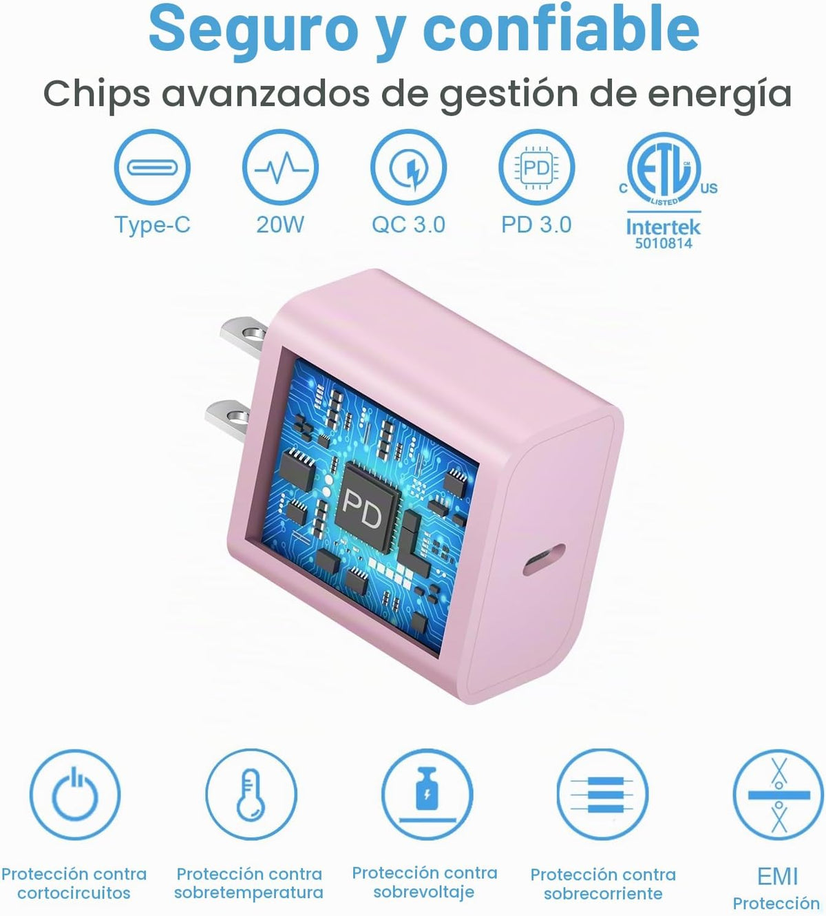 Cargador de carga rápida para iPhone 17, 16, 15, paquete de 2+2 cargadores de pared USB C de 20 W con cable de carga rápida de 6 pies compatible con iPhone 17/17 Air/17 Pro/17 Pro Max/iPhone 16/15