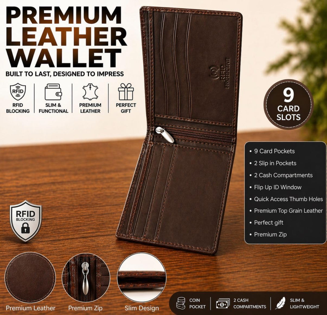 Cartera de cuero para hombre - Bloqueo RFID, delgada y elegante con...
