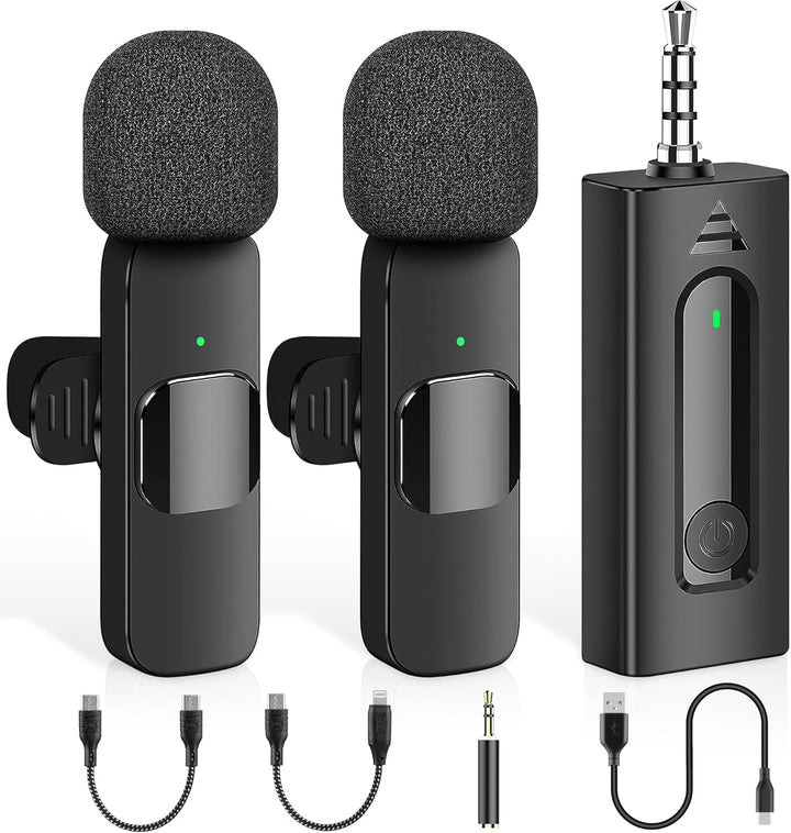 Paquete de 2 mini micrófonos inalámbricos de solapa Lavalier para i...