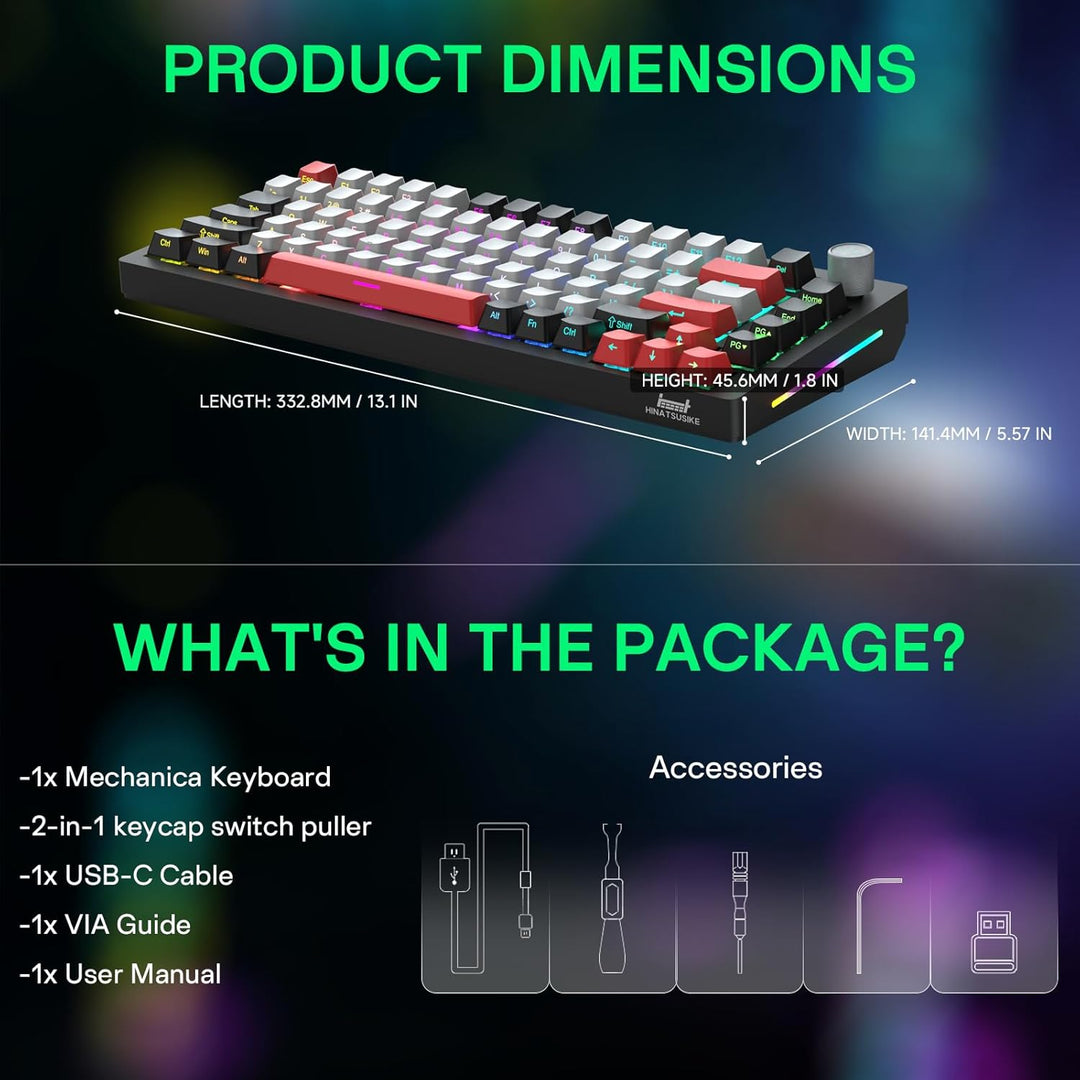 HINATSUSIKE H83 PRO Wireless Mechanical Gaming Keyboard 75% Layout,...