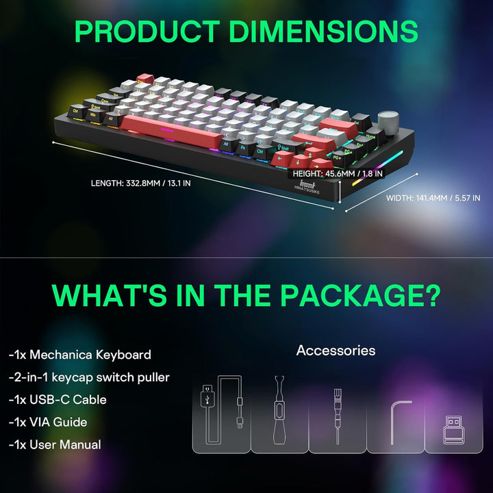 HINATSUSIKE H83 PRO Wireless Mechanical Gaming Keyboard 75% Layout,...