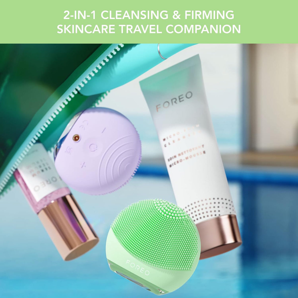 FOREO LUNA 4 go Cepillo limpiador facial y masajeador reafirmante - Cuidado facial premium - Mejora la absorción - Herramientas simples para el cuidado de la piel - Para todo tipo de piel - Pistacho