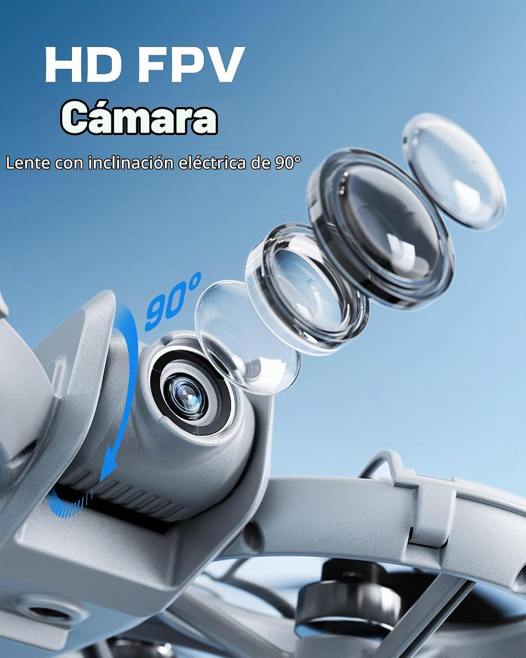 Mini dron con cámara HD FPV, cuadricóptero RC apto para principiantes para adolescentes y adultos, lente de inclinación de 90°, retención de altitud, despegue de una tecla, giros 3D, 3 modos de