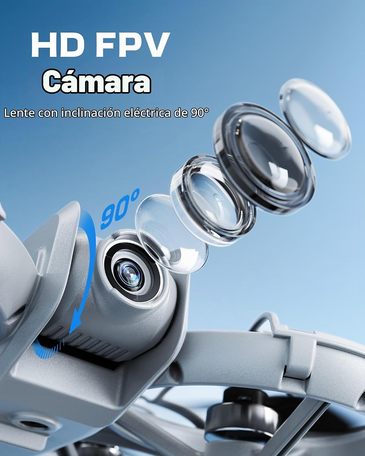 Mini dron con cámara HD FPV, cuadricóptero RC apto para principiantes para adolescentes y adultos, lente de inclinación de 90°, retención de altitud, despegue de una tecla, giros 3D, 3 modos de