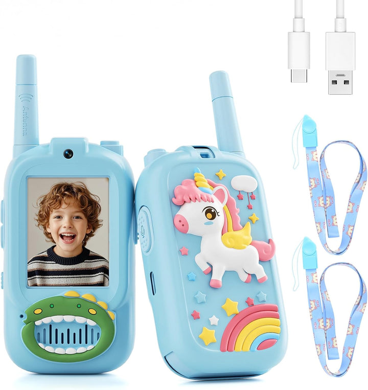 Walkie Talkies de video para niños, paquete de 2 walkie talkies par...