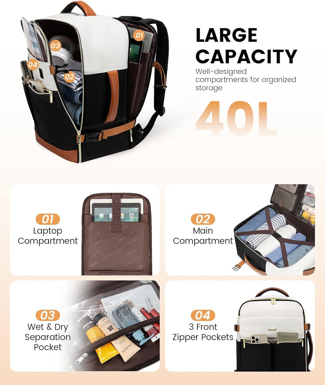 LOVEVOOK - Mochila de Mano, Mochila de Viaje de 40L para Mujer con...