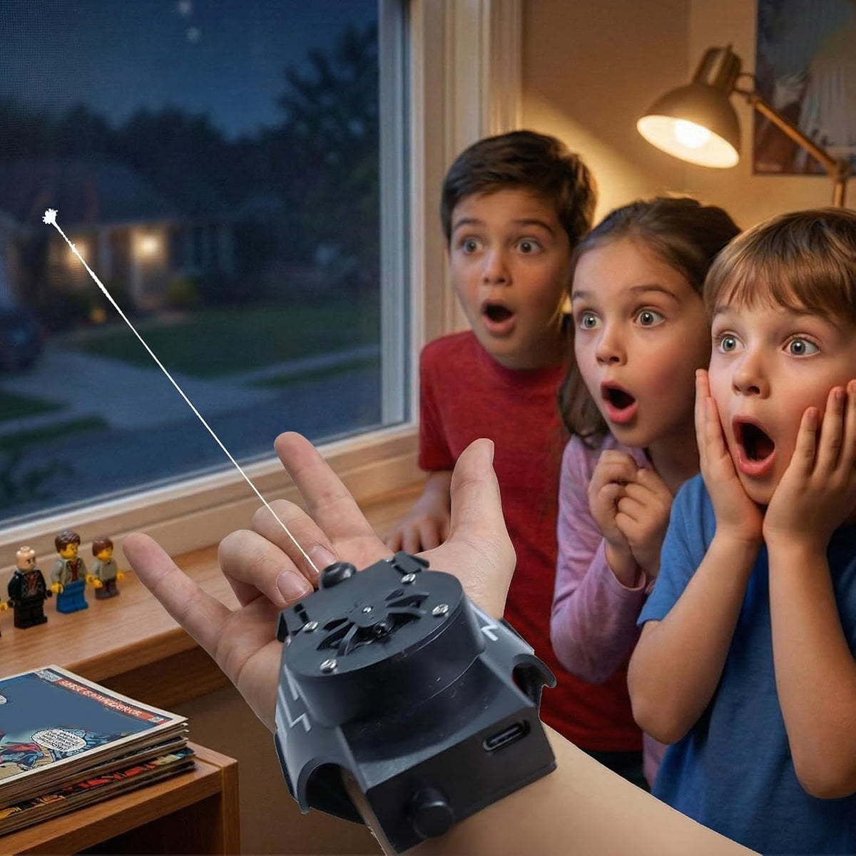 Lanzatelarañas de telaraña real, lanzador de seda de araña de muñeca para niños, cuerda de lanzador de telaraña realista de 8 pies, juguete de guantes de cuerda de gadgets geniales para juego