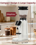 Tuni Molinillo de café con rebabas cónicas G2 con 70 ajustes de molienda