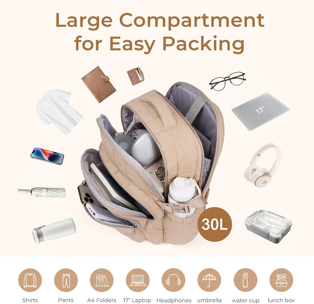 CLUCI Mochila acolchada abullonada para laptop para mujeres, Caqui,...