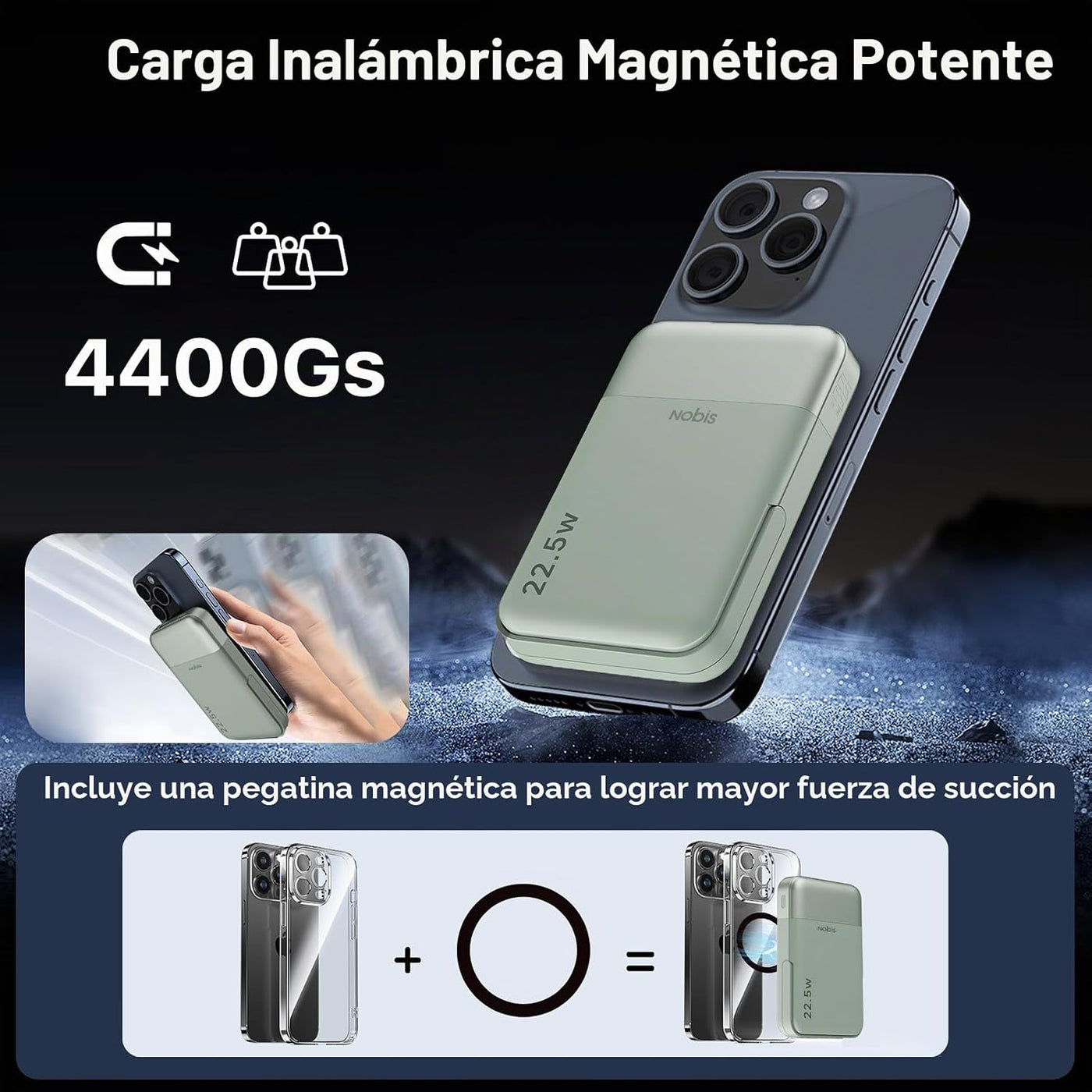 NOBIS Banco magnético de la energía 22.5W 10000mAh cargador portáti...