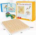 2Pack Tablero Geométrico de Madera, Juguete Montessori, Juguete Educativo Matemático Gráfico para Niños con Tarjetas de Patrones y Bandas de Goma para Figuras y Formas, Rompecabezas STEM Tablero Geo.