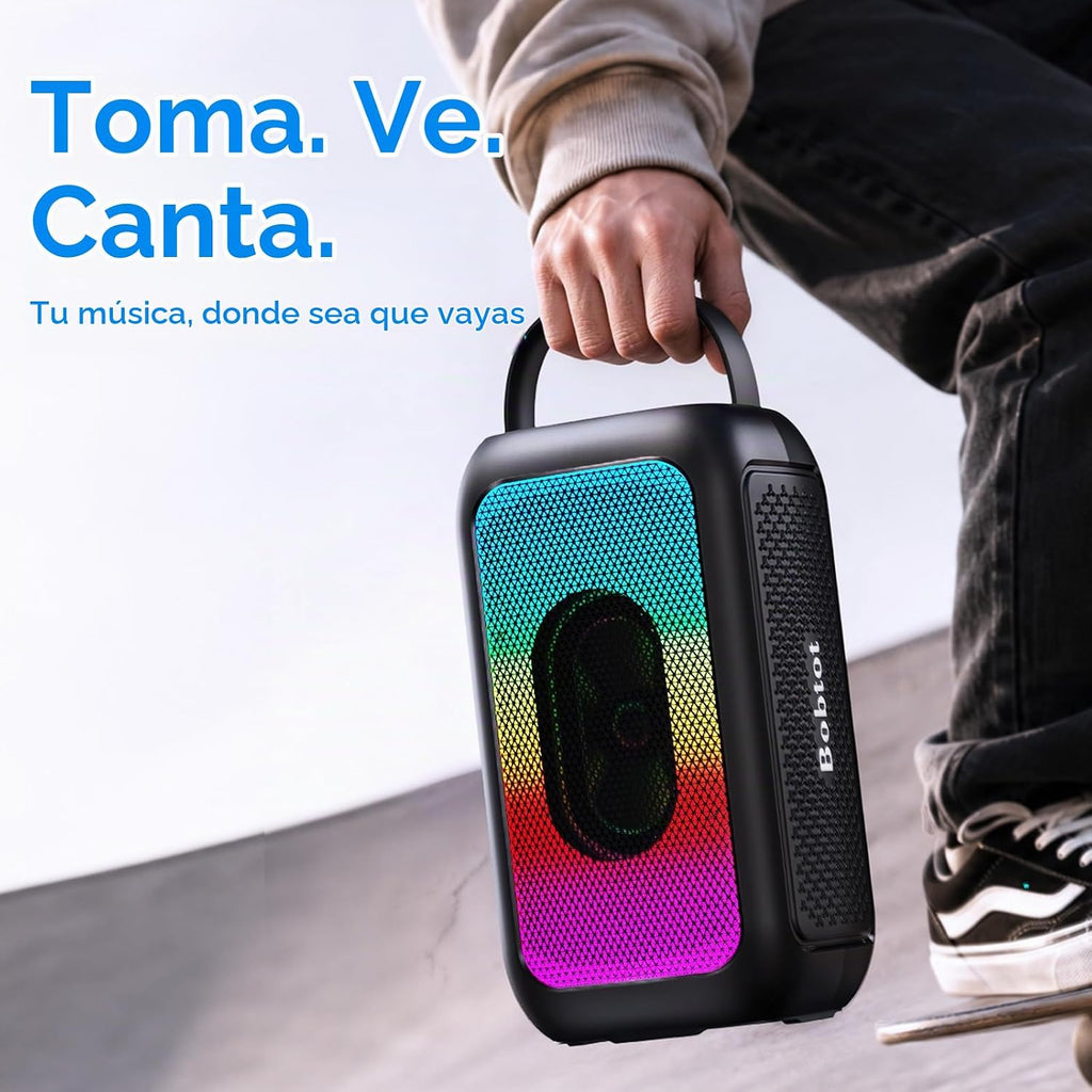 Bobtot Altavoz Bluetooth portátil con micrófono inalámbrico, negro