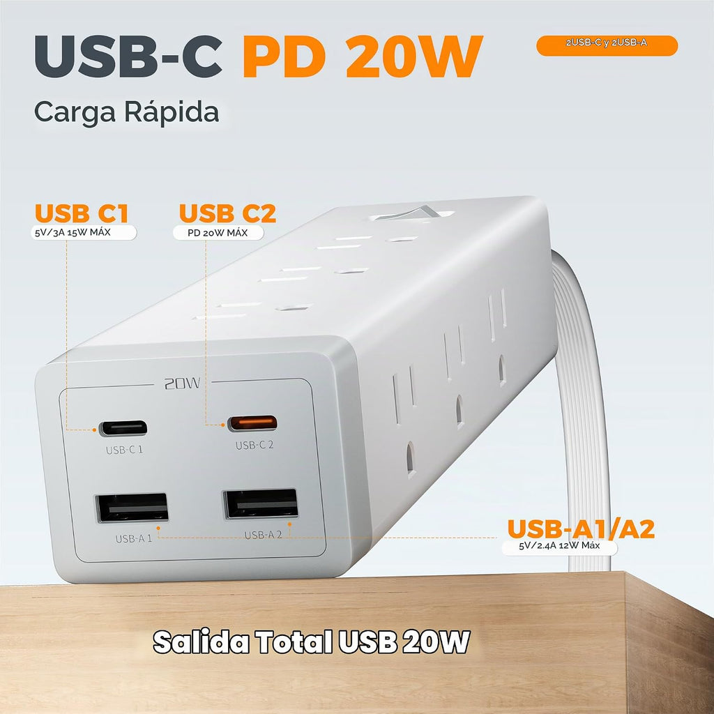 TESSAN - Regleta protectora contra sobretensiones con protección 1050J