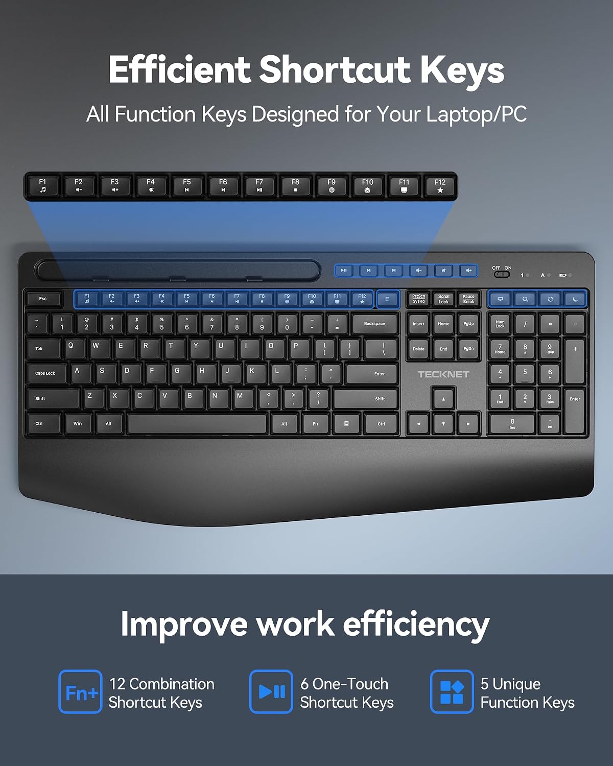 TECKNET Combo de teclado y mouse inalámbricos, teclado ergonómico d...