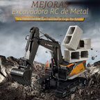 Excavadora de control remoto juguete escala 1/14 excavadora RC, actualización de 22 canales completa funcional construcción vehículos recargable RC camión con pala de metal y luces sonidos