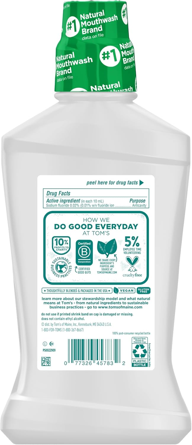 Tom's Of Maine Whole Care - Enjuague bucal natural con flúor, m...