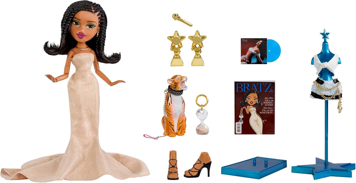 Bratz x Muñeca Tyla Moda, Edición Coleccionista Especial con 2 looks de moda, accesorios y mascota tigre