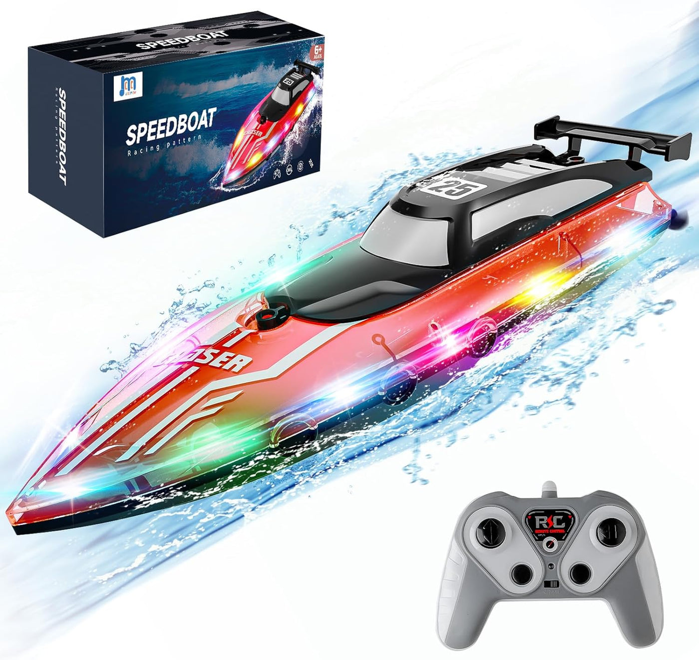 JOI MEW Barco RC para Niños con Luces LED, Barcos de Carreras de Co...