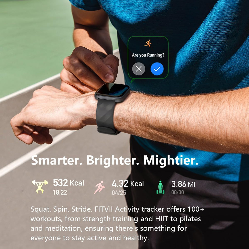 FITVII Reloj Inteligente de Salud y Fitness (Responder/Realizar Llamadas), Reloj Inteligente con Monitoreo de Frecuencia Cardíaca y Presión Arterial 24/7, Seguimiento del Sueño, Monitor de Oxígeno en
