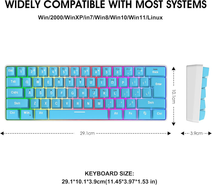 Snpurdiri Teclado para juegos 60% con cable, pequeño ultra compacto...