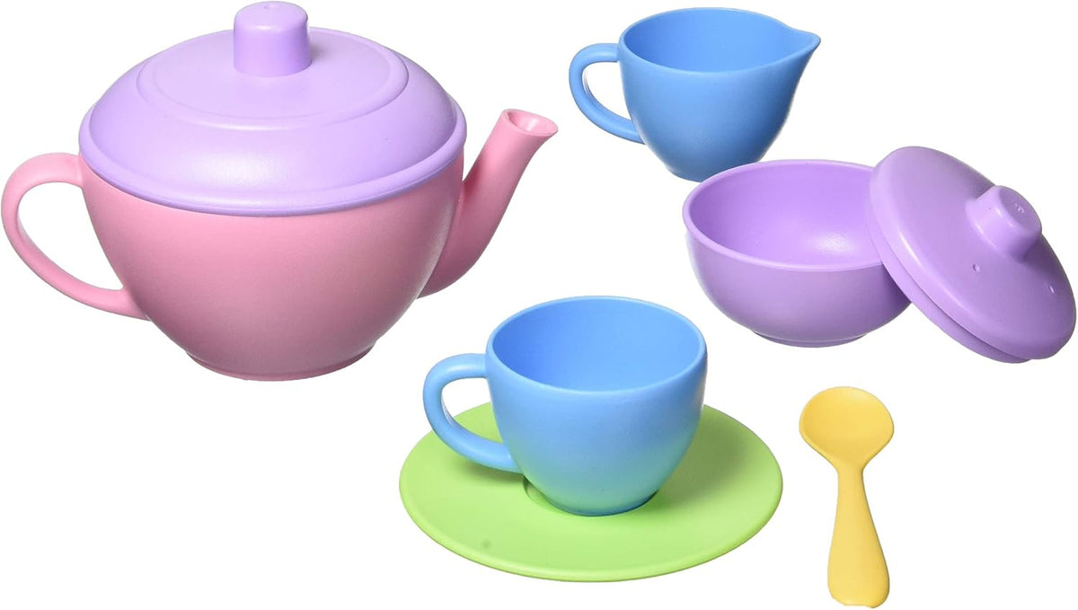 Green Toys Juego de té, Pink CB, juego de 17 piezas, habilidades motoras, lenguaje y comunicación para niños, sin BPA, ftalatos, PVC, apto para lavavajillas, plástico reciclado, fabricado en Estados