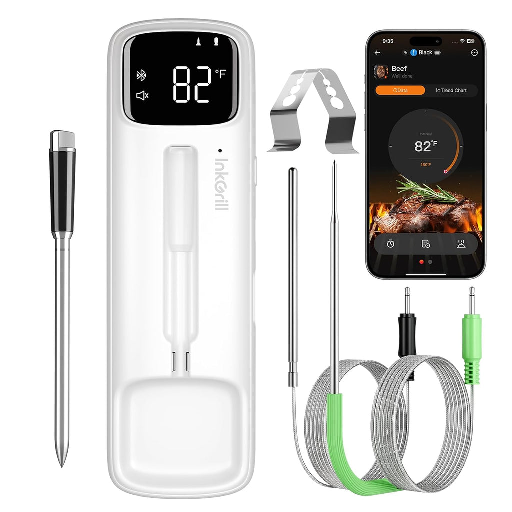 Sondas inalámbricas y cableadas 2 en 1, termómetro inalámbrico para carne con pantalla LED magnética, termómetro de carne Bluetooth para barbacoa, horno, ahumador, termómetro digital de alimentos con