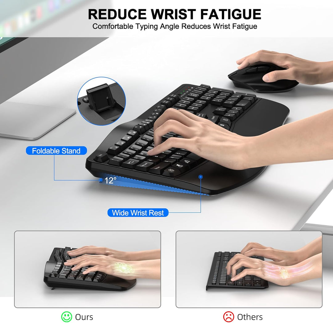 Combo de teclado y mouse inalámbricos, teclado ergonómico de tamaño...