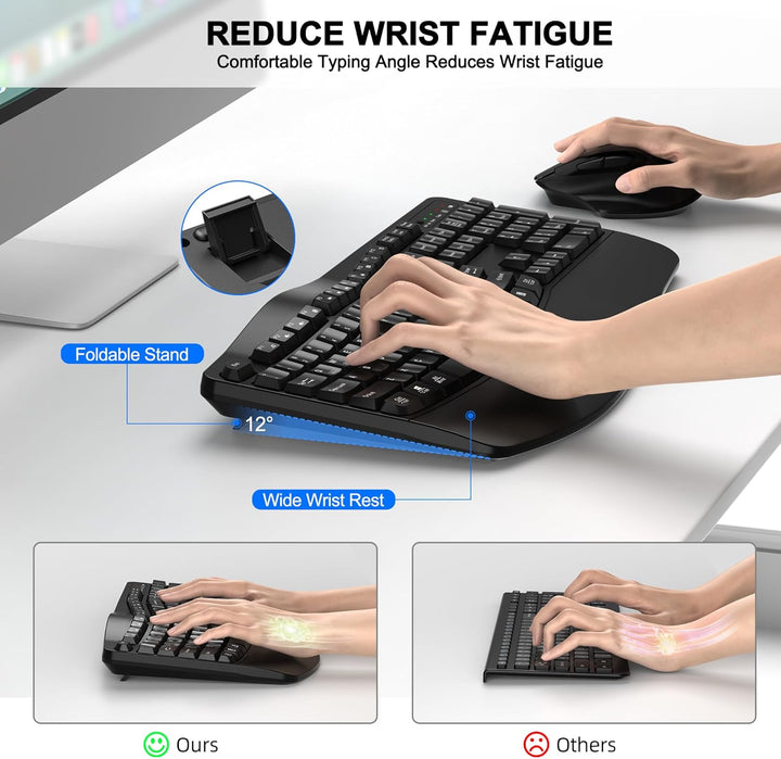 Combo de teclado y mouse inalámbricos, teclado ergonómico de tamaño...