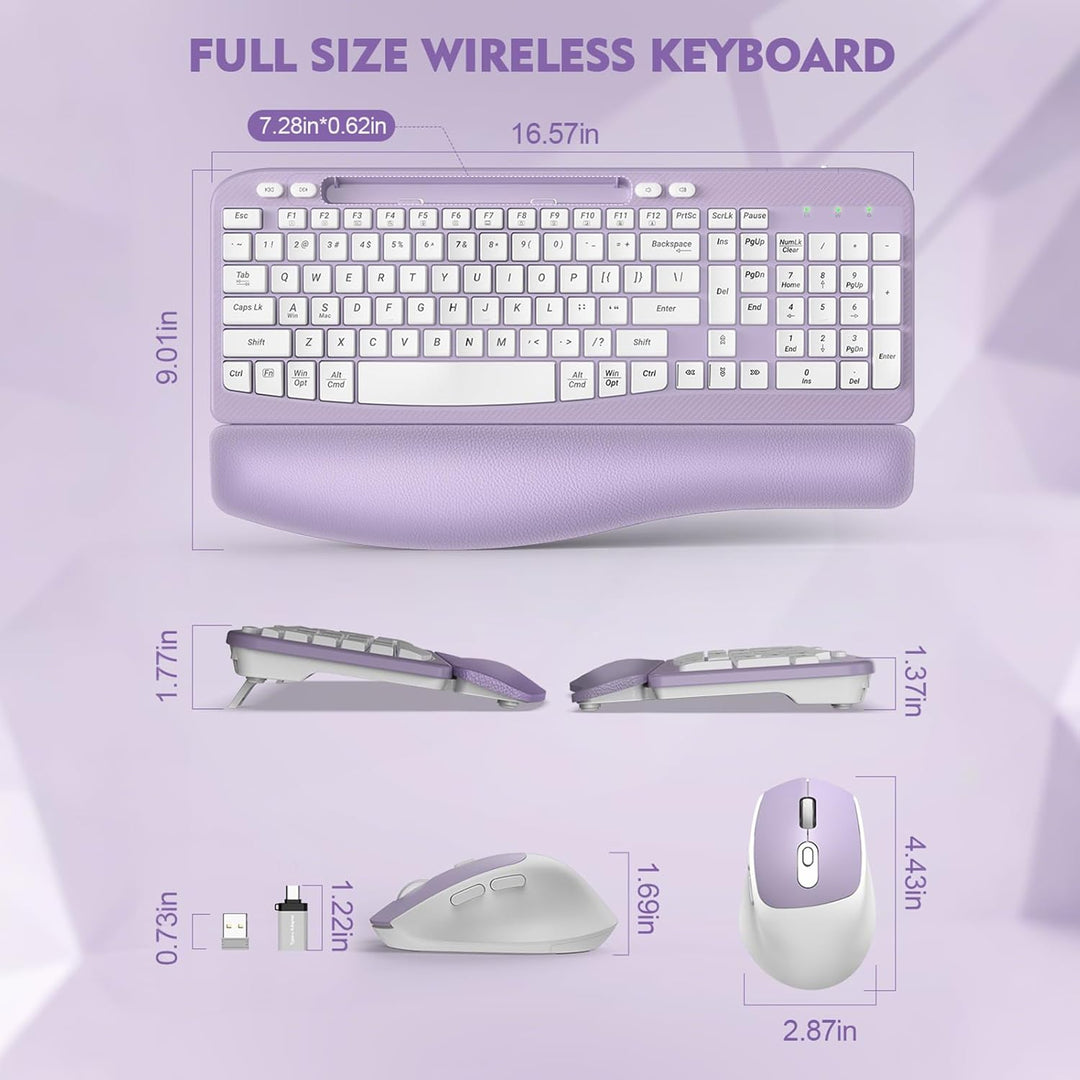Combo de teclado y mouse inalámbrico, teclado ergonómico de tamaño...