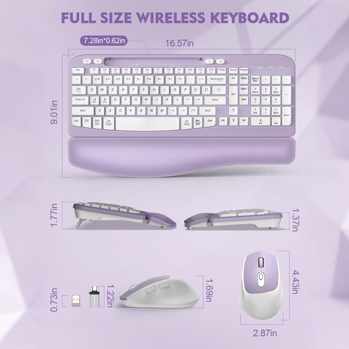 Combo de teclado y mouse inalámbrico, teclado ergonómico de tamaño...