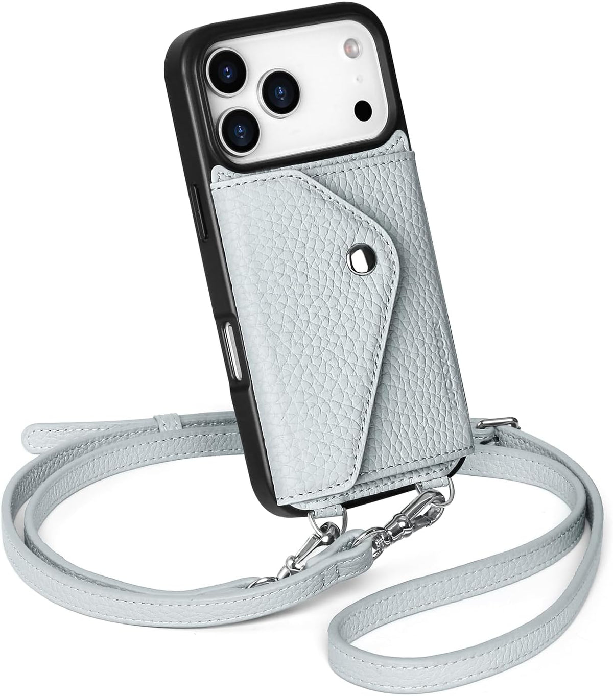 Funda tipo cartera cruzada para iPhone 18 Pro con tarjetero expandible, bolso de cuero de grano completo de primera calidad con correa ajustable, funda de cartera manos libres para mujer