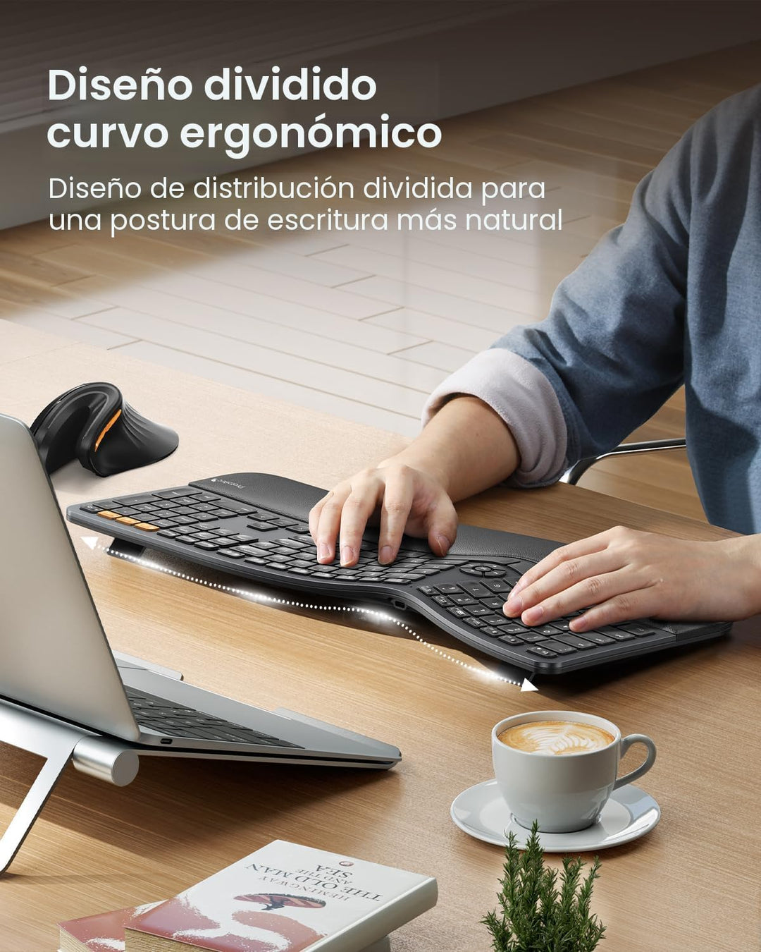 ProtoArc Teclado ergonómico Bluetooth retroiluminado, EK01 Plus, te...