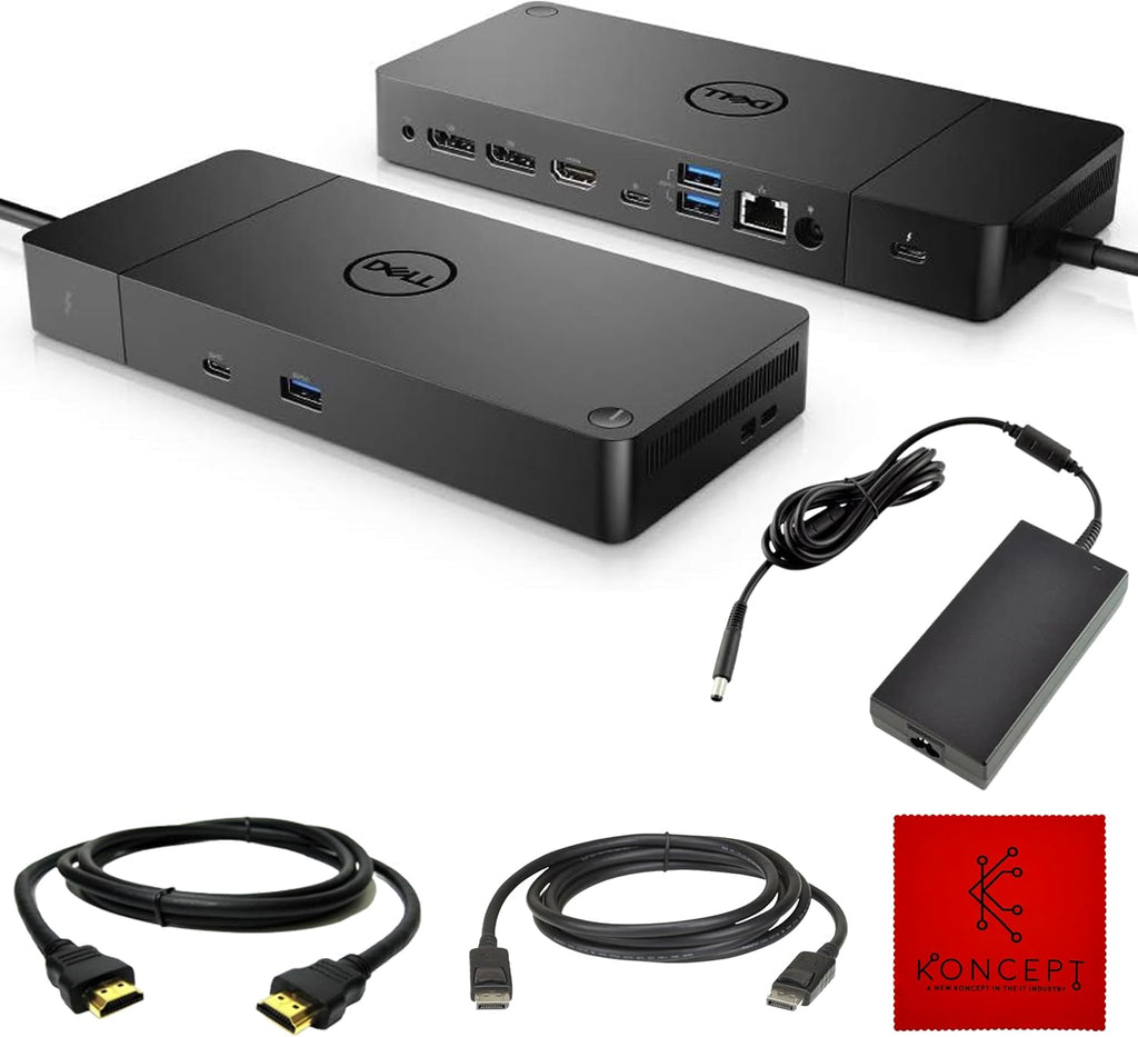 Dell WD19TBS Thunderbolt Dock - Estación de acoplamiento USB C con monitor dual con 180, cable HDMI, cable DisplayPort, estación de acoplamiento para laptop y computadora Dell