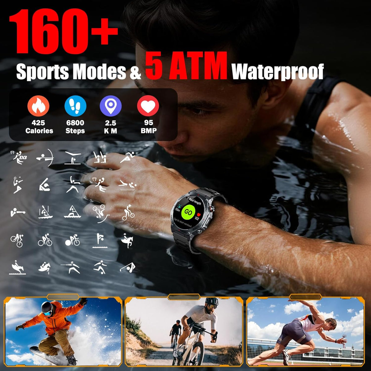 Reloj inteligente militar para hombre con GPS de doble banda