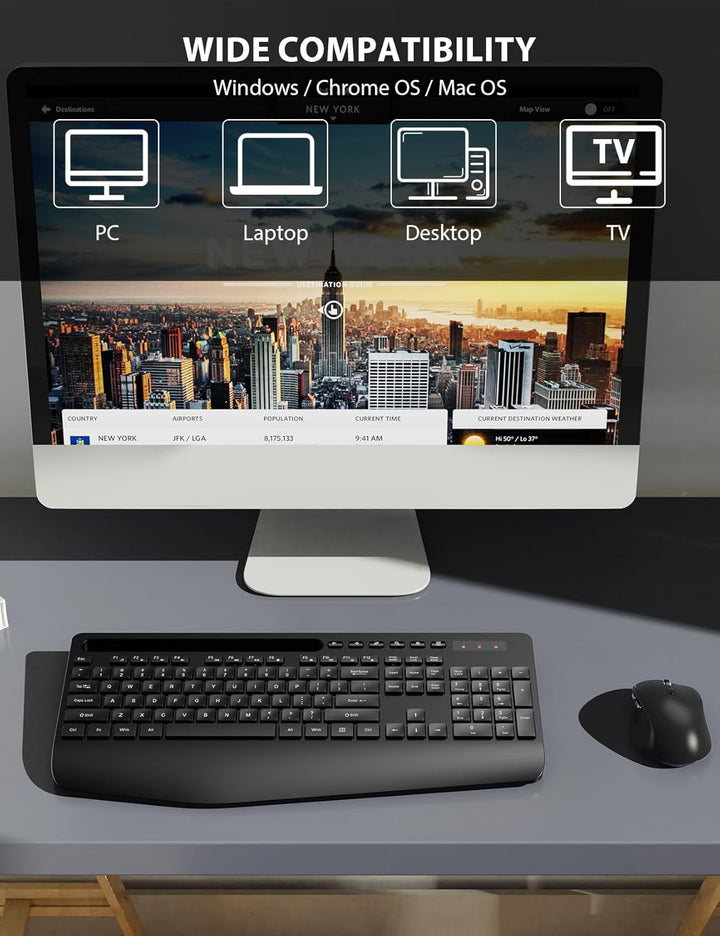 Combo de teclado y mouse inalámbrico - Teclado ergonómico de tamaño...